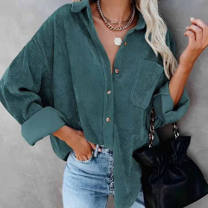 Damen Cordjacke mit Knopfverschluss und aufgesetzten Taschen