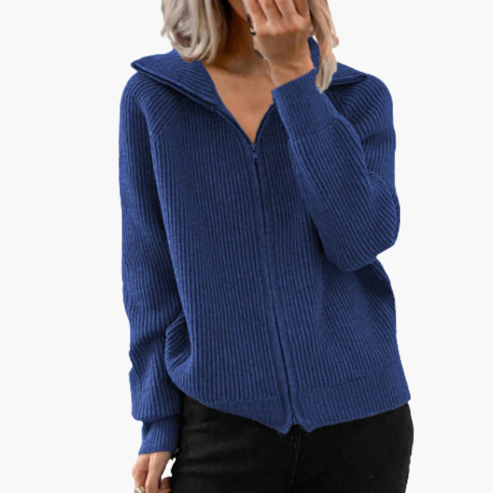 Damen Hoodie mit Reißverschluss und Rippstruktur