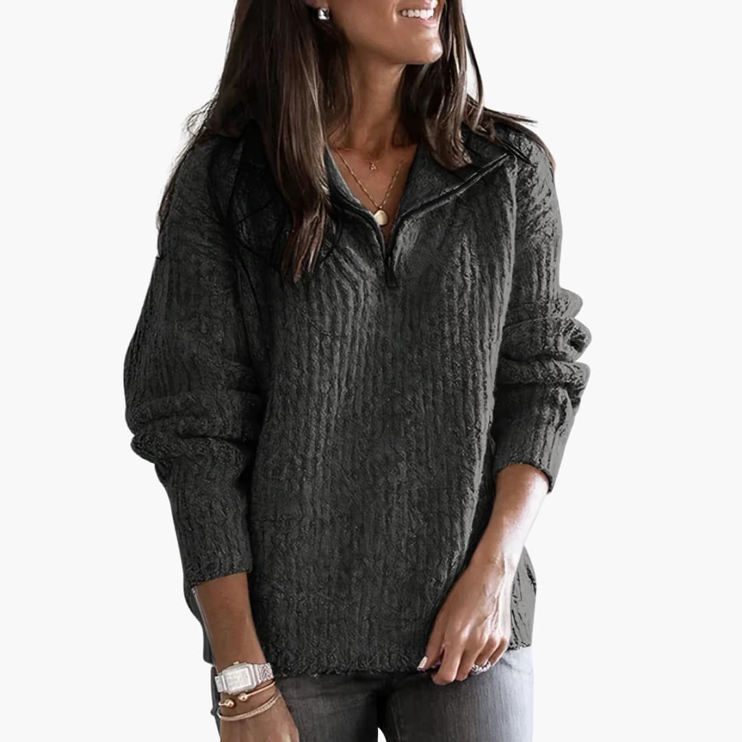 Damen pullover mit Halbreißverschluss und strukturierter Oberfläche