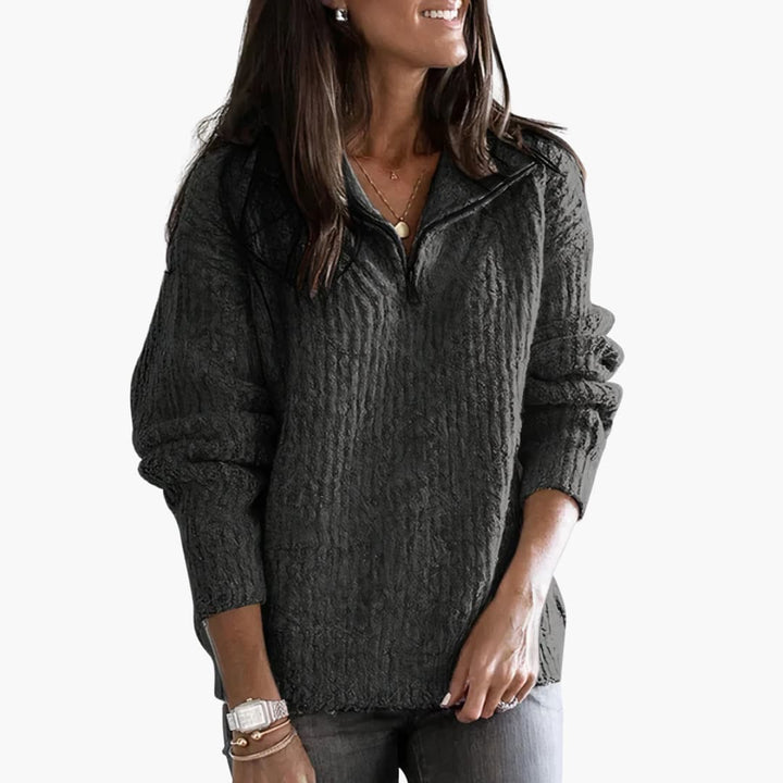 Damen pullover mit Halbreißverschluss und strukturierter Oberfläche
