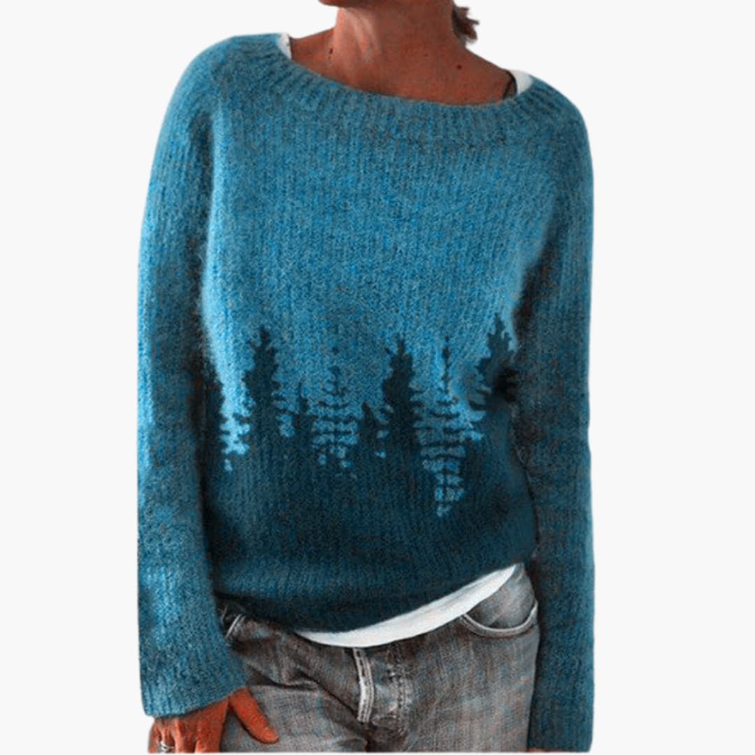 Damen pullover mit Rundhalsausschnitt und gemusterter Oberfläche