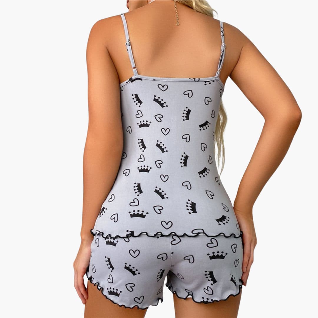 Damen Pyjama Set mit ärmellosem Oberteil und bedruckten Shorts