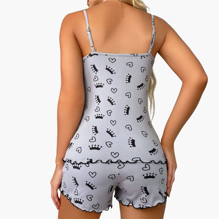 Damen Pyjama Set mit ärmellosem Oberteil und bedruckten Shorts