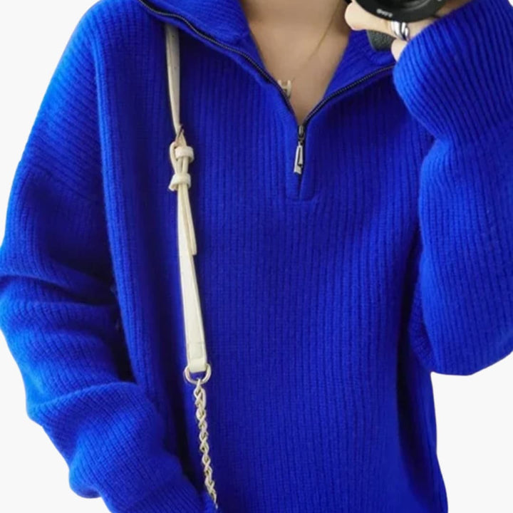 Damenpullover mit Reißverschluss-Ausschnitt und gerippter Oberfläche