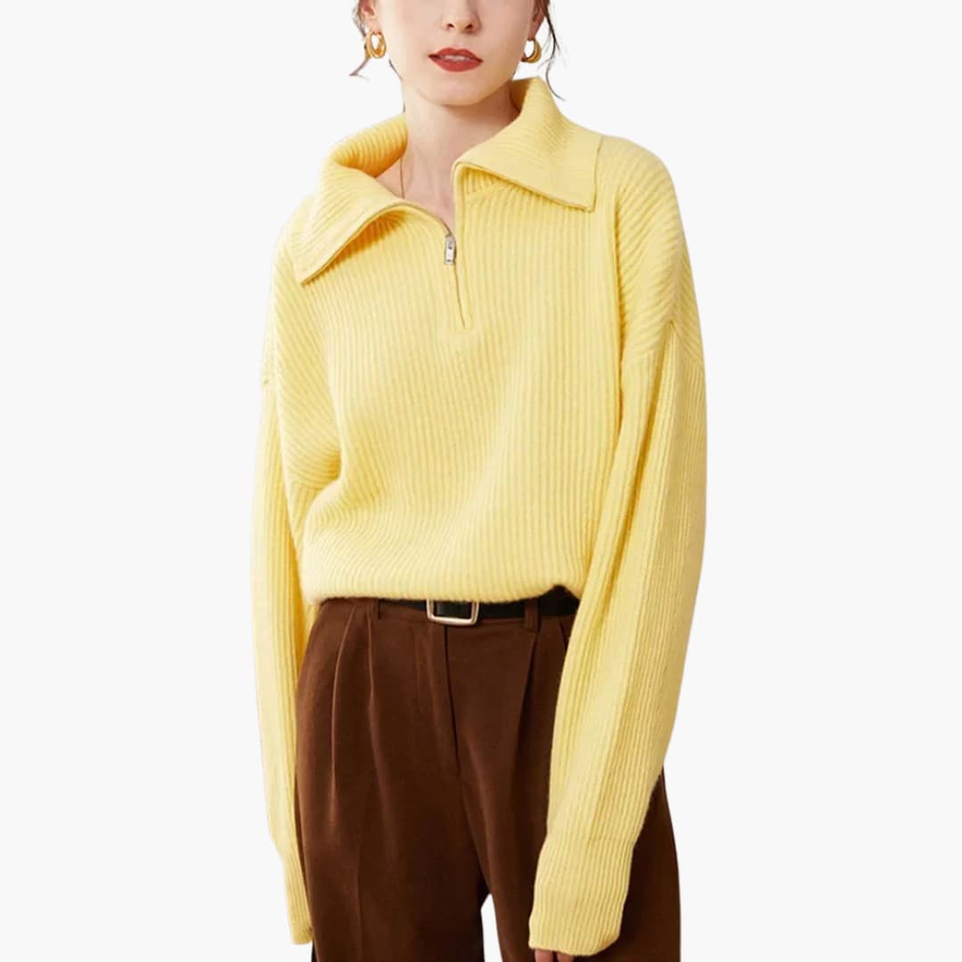 Damenpullover mit Reißverschluss-Ausschnitt und gerippter Oberfläche