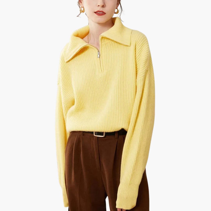 Damenpullover mit Reißverschluss-Ausschnitt und gerippter Oberfläche