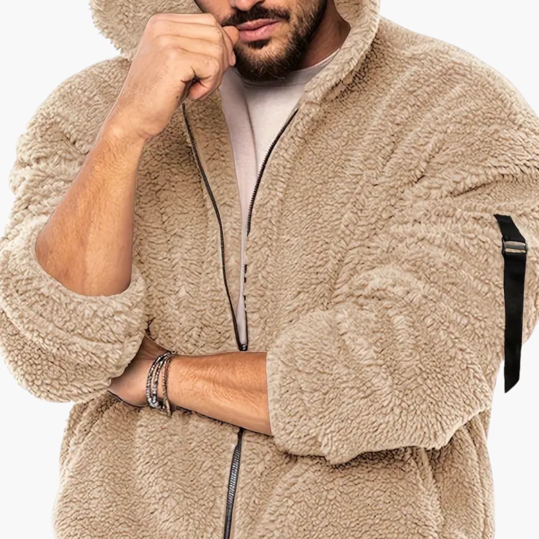 Herren Teddy jacke mit Reißverschluss und langen Ärmeln