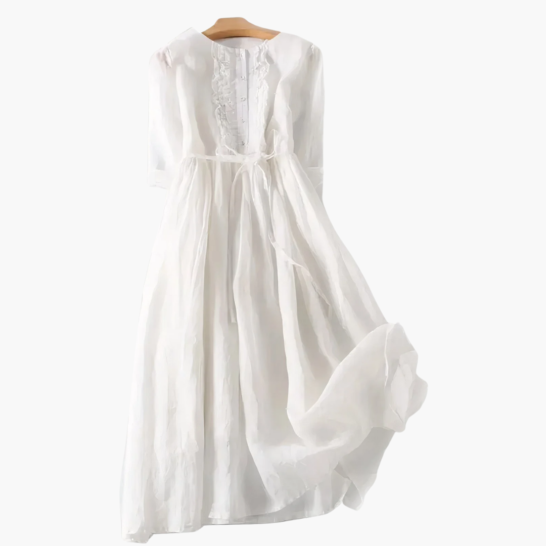 Elegantes langes Kleid für Frauen - Knopfleiste und Bindegürtel