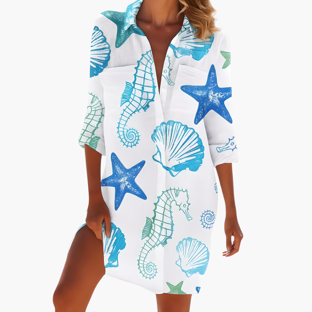 Damen-Hemdkleid mit langen Ärmeln und Knopfleiste