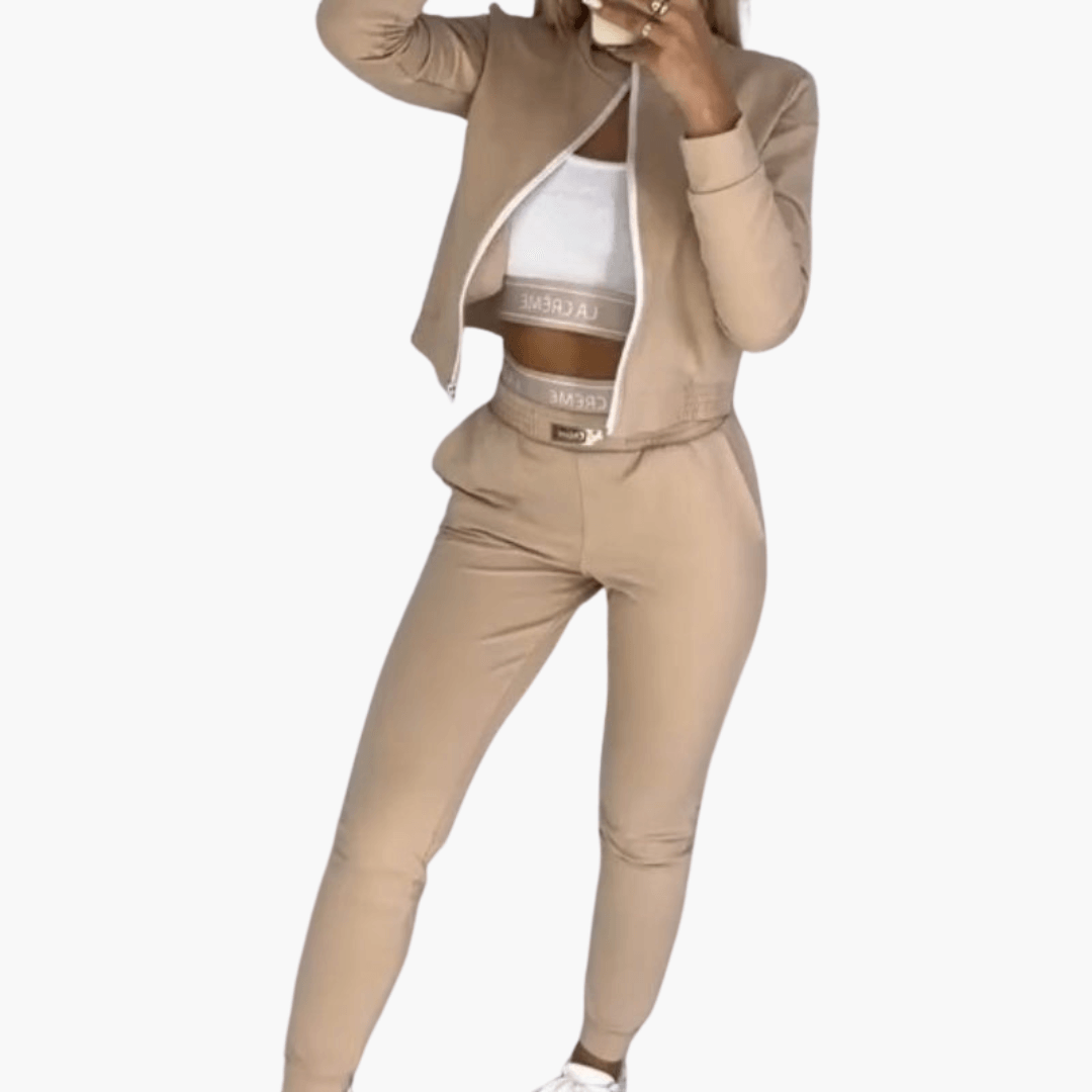 Trendiger 3-teiliger Trainingsanzug mit Reißverschluss für Damen - SchmiedeMode