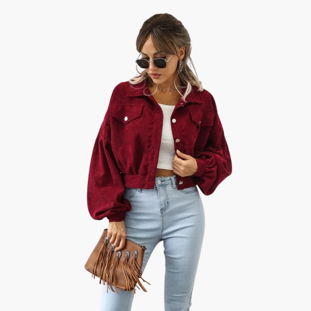 Damen Cordjacke mit Knopfverschluss und langen Ärmeln