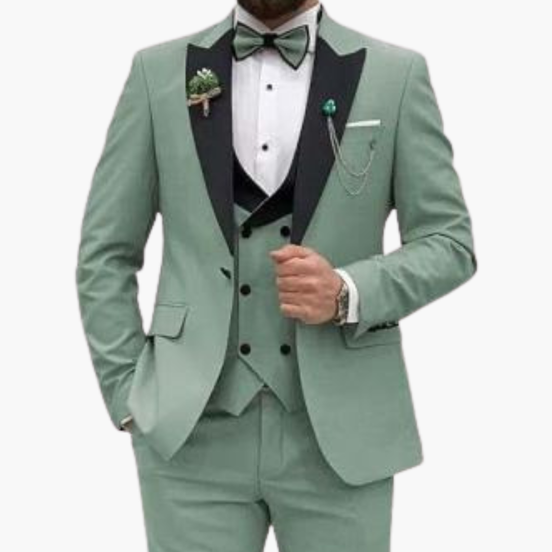 Herren Anzug dreiteilig mit Slim Fit und Kontrastrevers