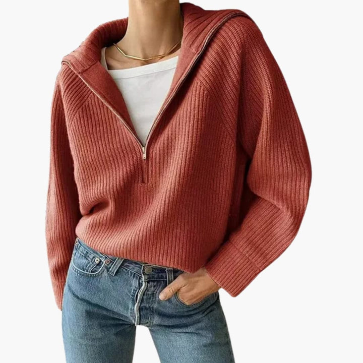 Damen Pullover mit halbem Reißverschluss und Stehkragen