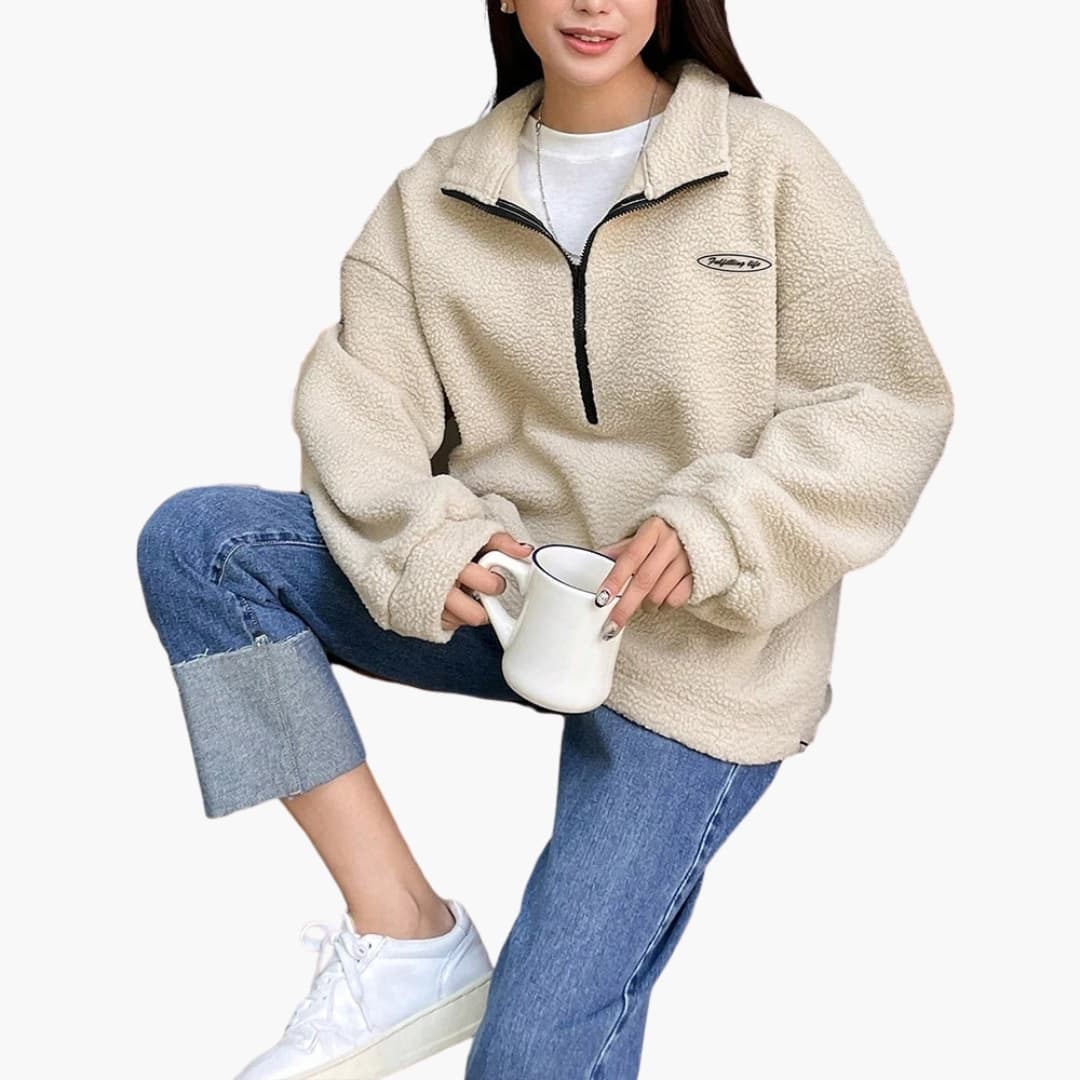 Damen Pullover mit Halbzipp und Stehkragen