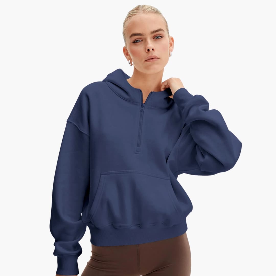 Damen Hoodie mit Halb Reißverschluss und Tasche