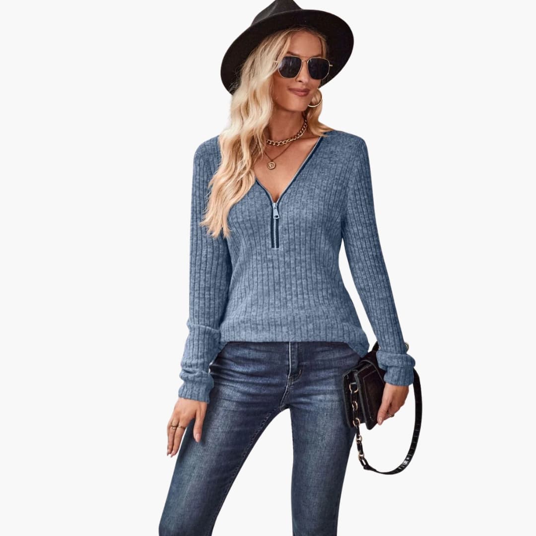 Damen pullover mit Reißverschluss und Rippstrickmuster