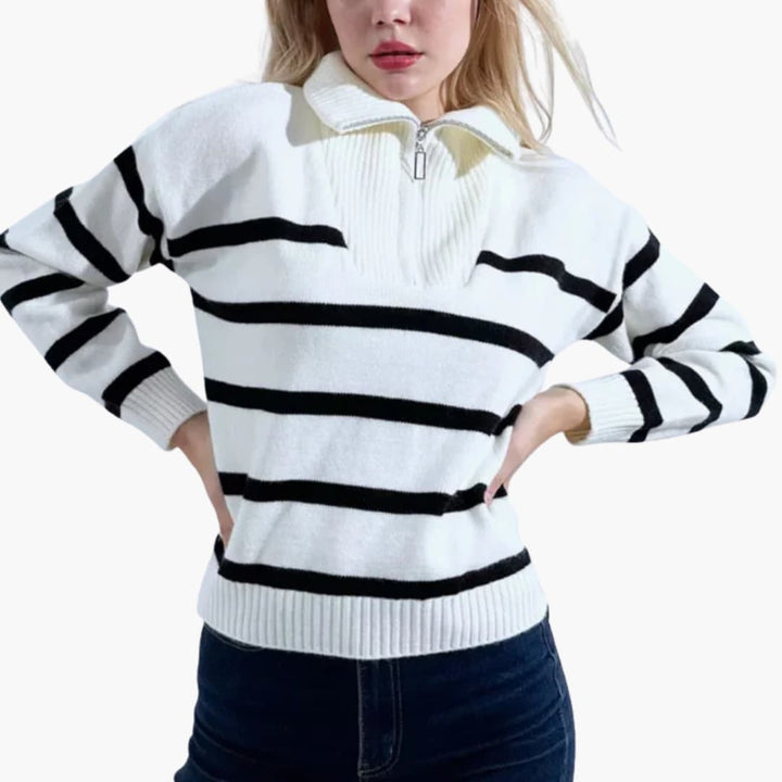 Damen Strickpullover mit Reißverschluss und hohem Kragen