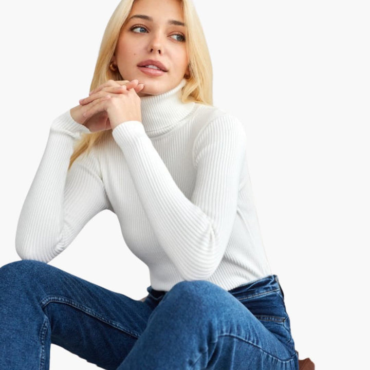 Damen Turtleneck Pullover mit gerippten Bündchen und Saum