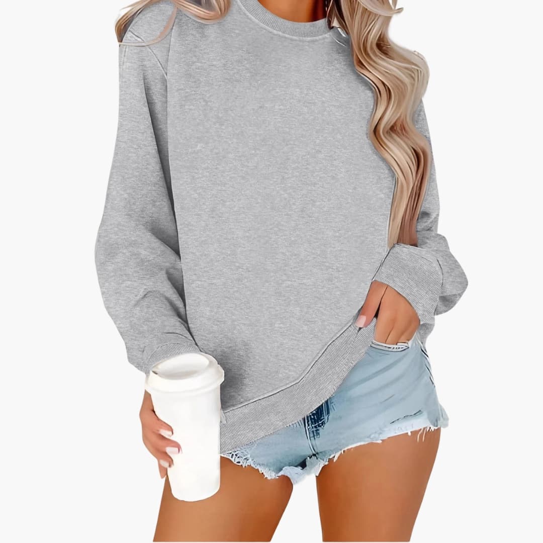 Damen Sweatshirt mit Rundhalsausschnitt und Rippbündchen