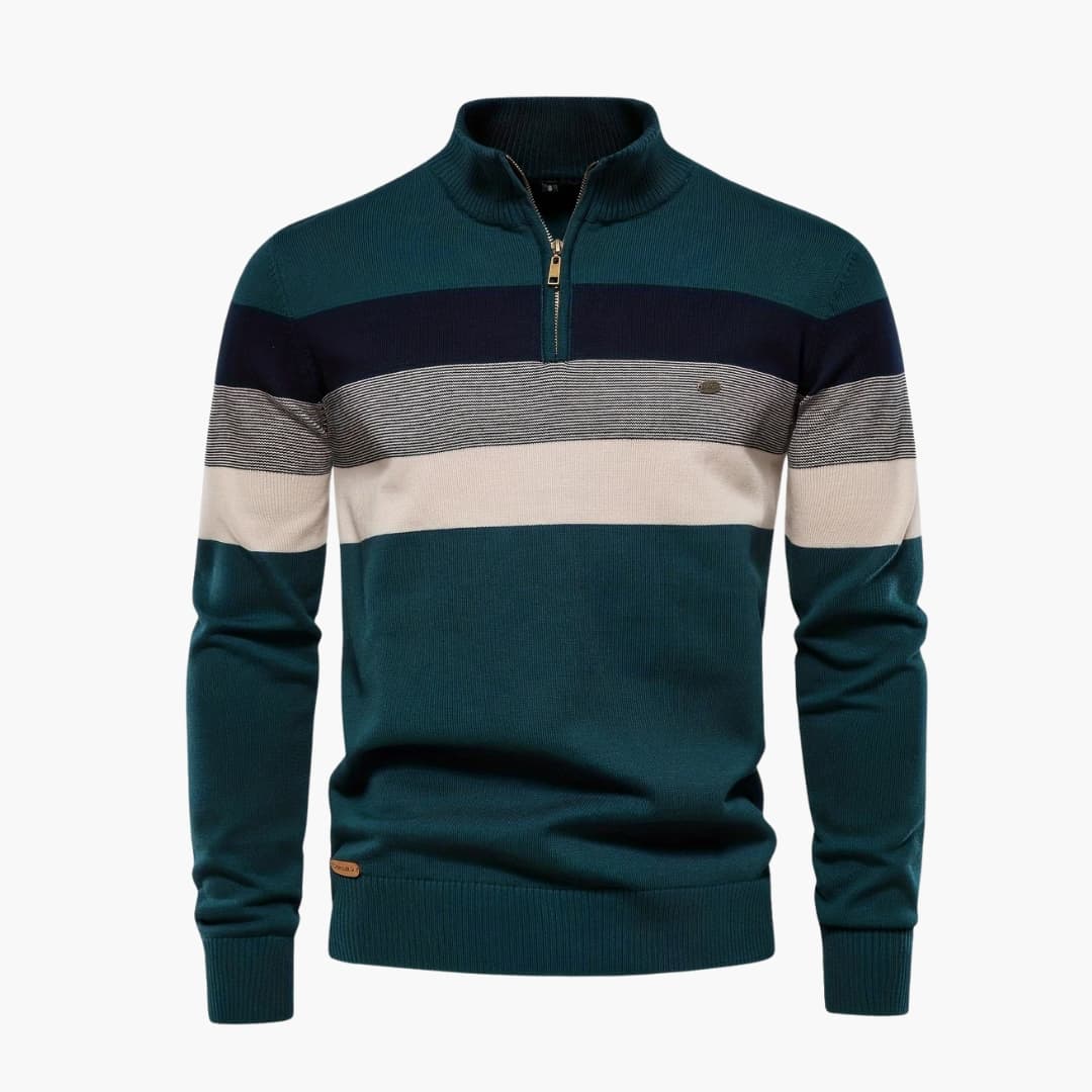 Herren pullover mit halbem Reißverschluss und gestreifter Oberfläche