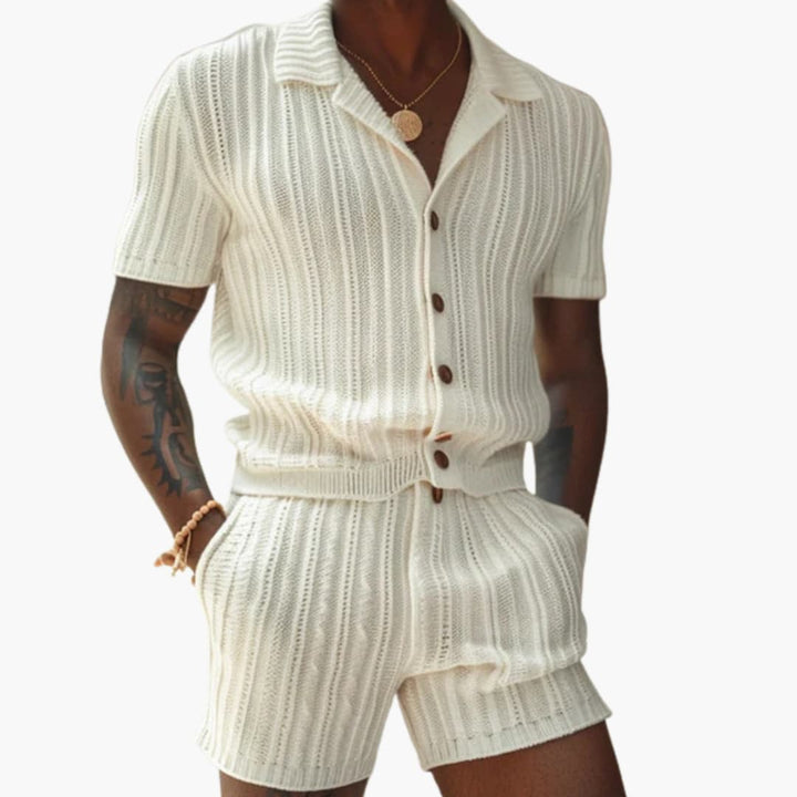 Herren Sommer-Set aus Strick mit Polohemd und Shorts
