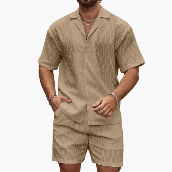 Herren Zweiteiler Set aus leichter Stoff mit Hemd und Shorts