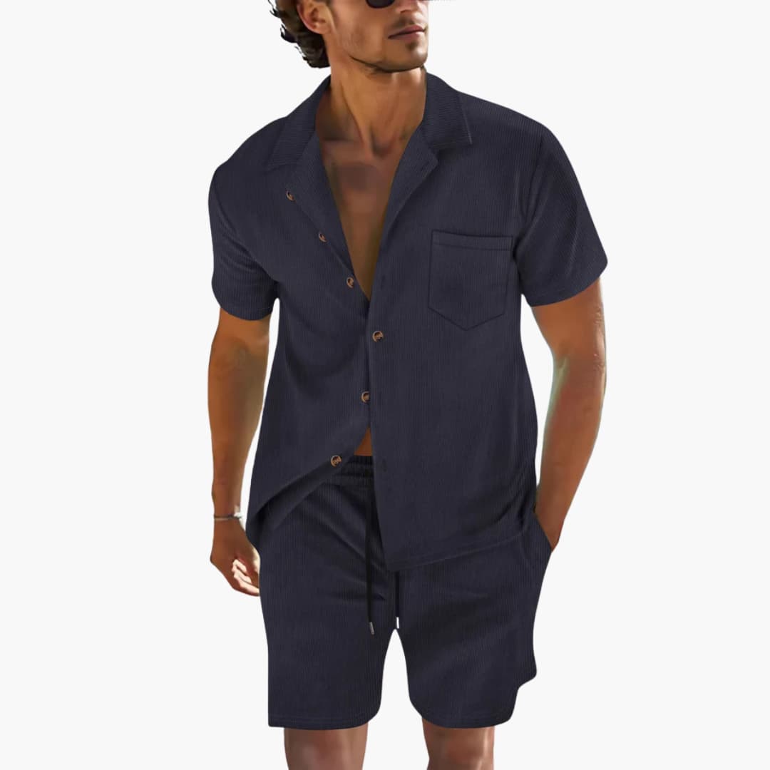 Herren Sommer Set mit Kurzarmhemd und Kordelzug Shorts