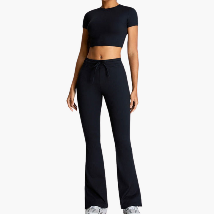 Schwarze High Wait Yogahose - Damenkomfort mit Bauchkontrolle