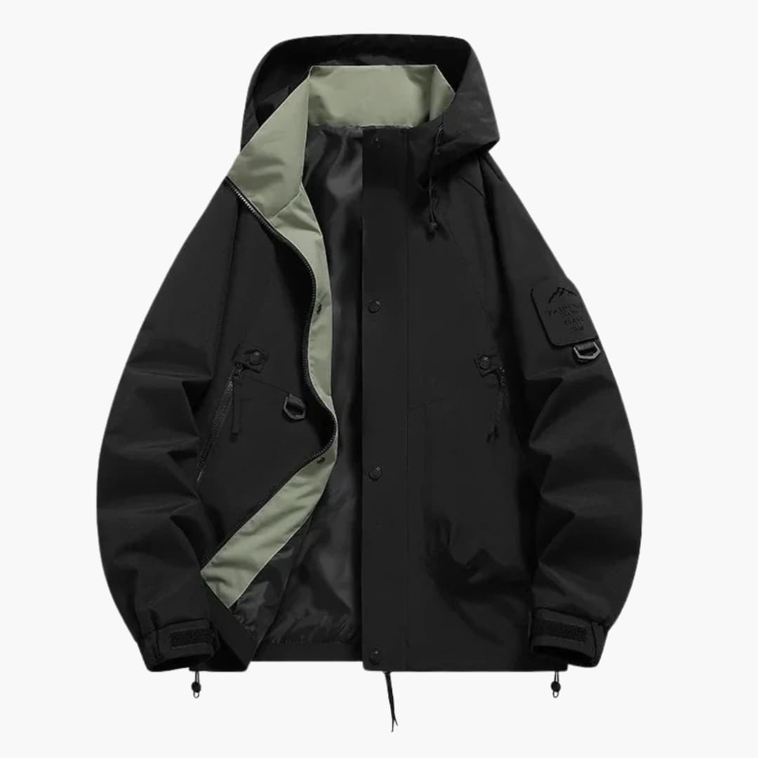 Unisex Skijacke mit Kapuze und Reißverschlusstaschen