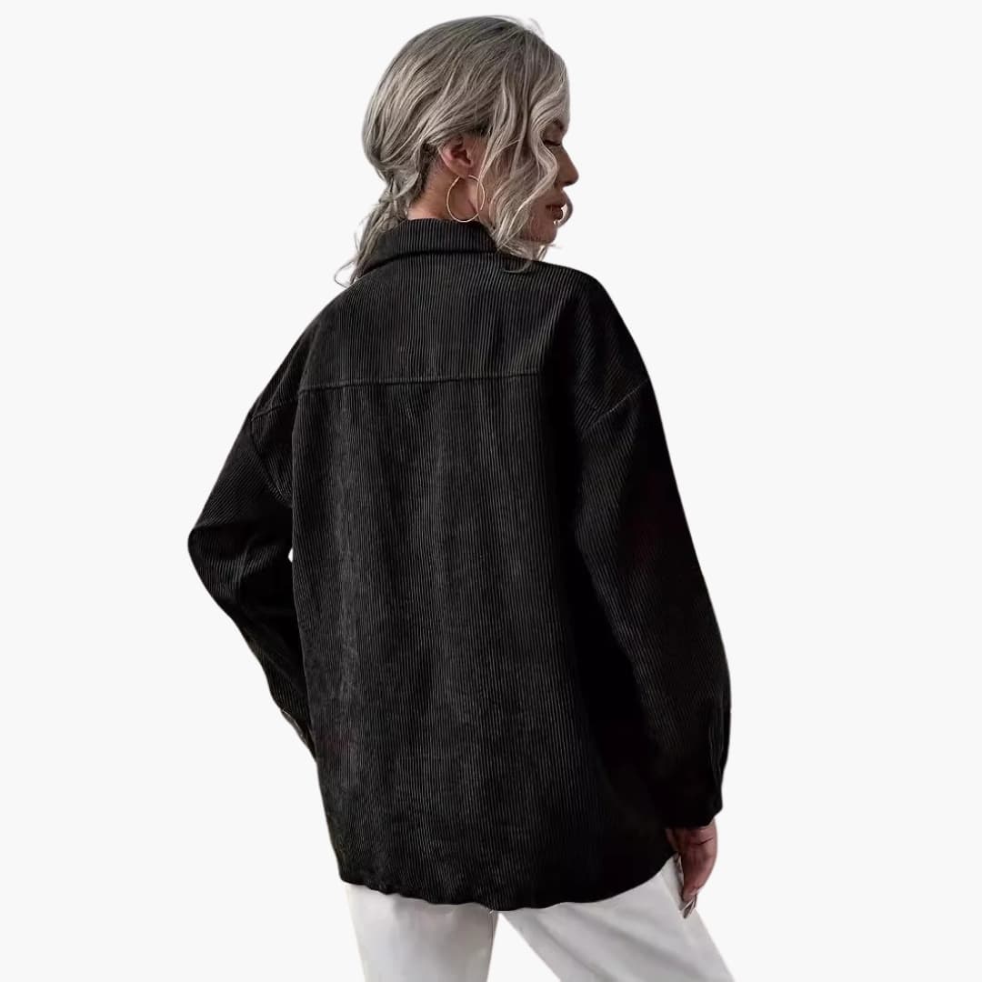 Damen Cordjacke mit Kragen und Fronttaschen