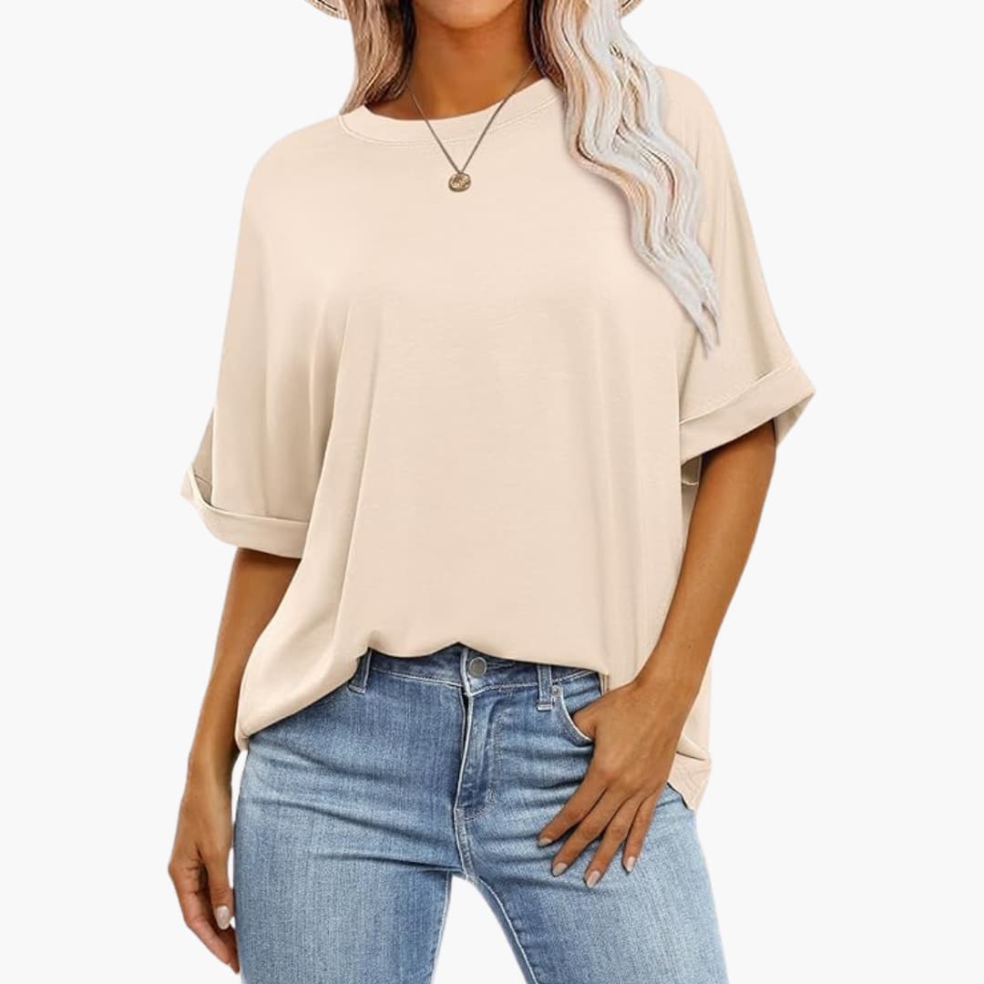 Damen Oversize T-Shirt mit Rundhalsausschnitt und kurzen Ärmeln