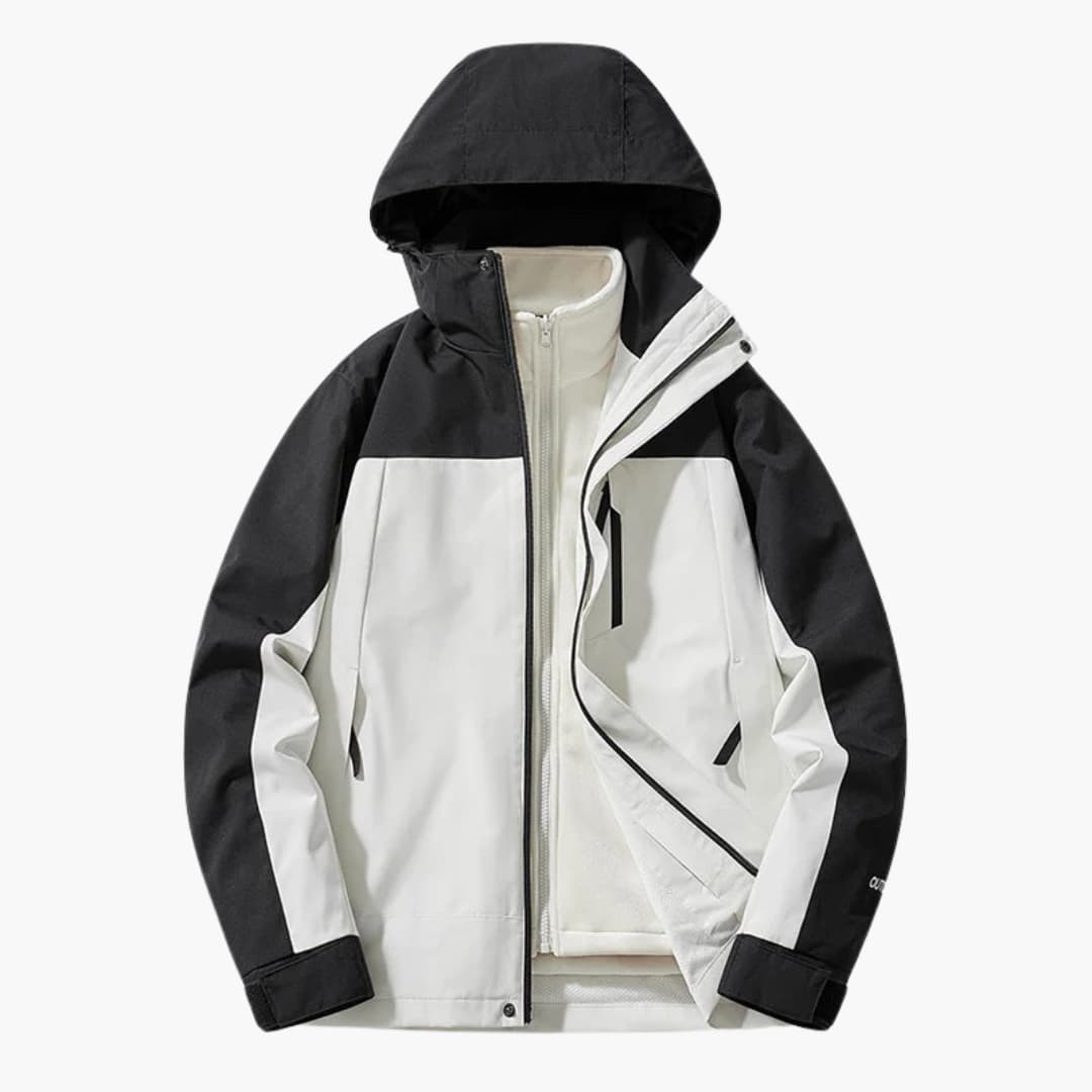 Unisex Skijacke mit Kapuze und Reißverschlusstaschen