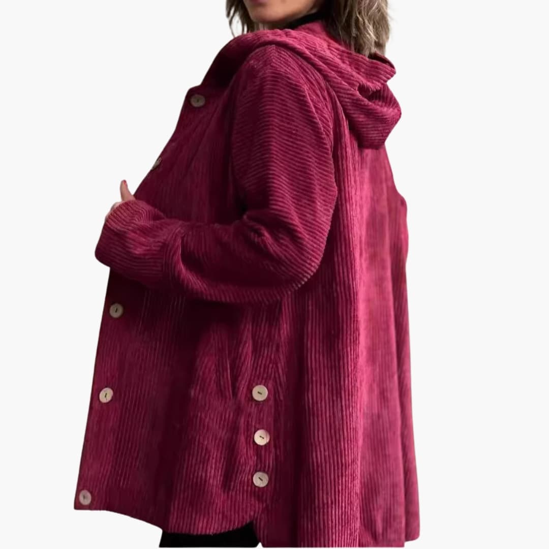 Damen Cordjacke mit Kapuze und aufgesetzten Taschen
