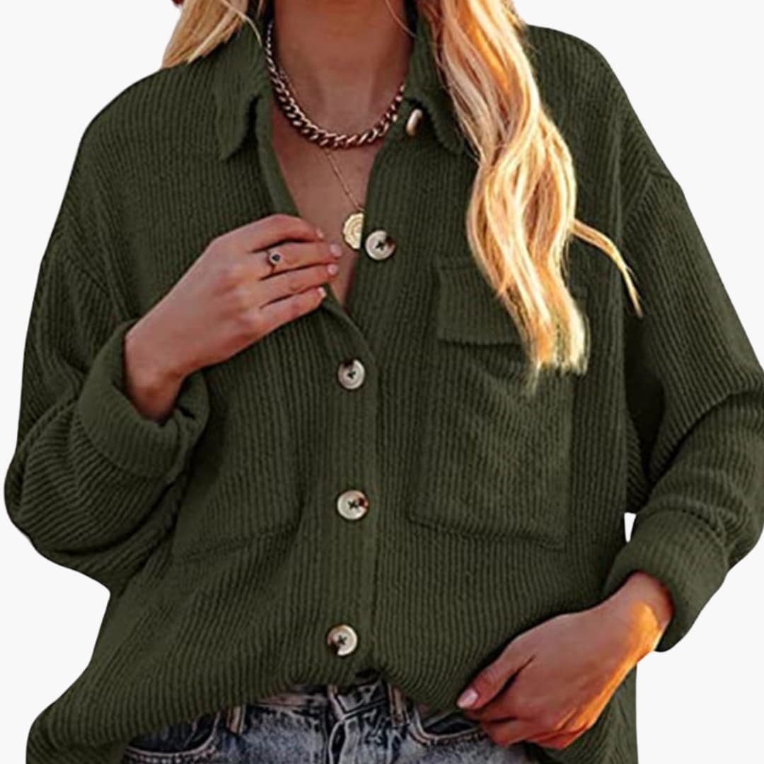 Damen Cordjacke mit Umlegekragen und Knopfverschluss