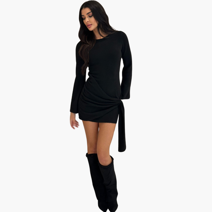 Schwarzes Kleid mit Knotendetail für Damen – Elegant & Modern