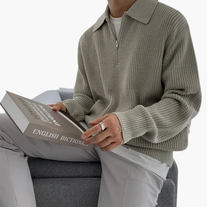 Herren Pullover mit Viertelreißverschluss und Rippenmuster