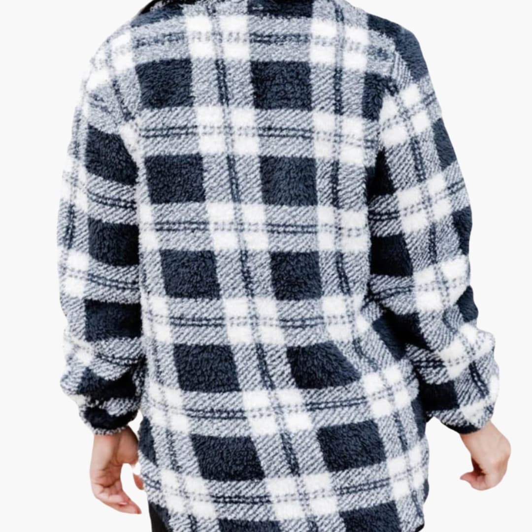 Damen Fleece Pullover mit Reißverschluss und Kariert Muster