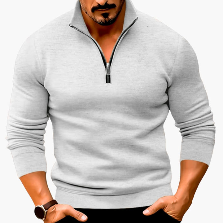 Herren Zip Up Pullover mit langen Ärmeln und geripptem Saum