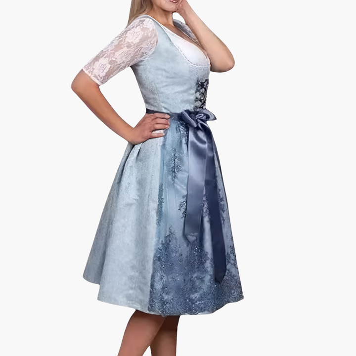 Damen Dirndlkleid mit Spitzenmieder und Taillenband