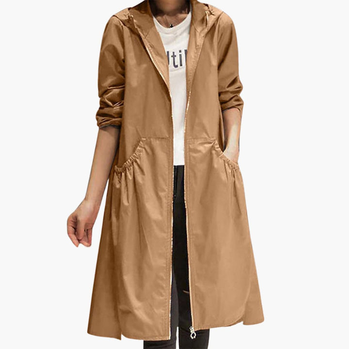 Langer Trenchcoat mit Kapuze für Damen
