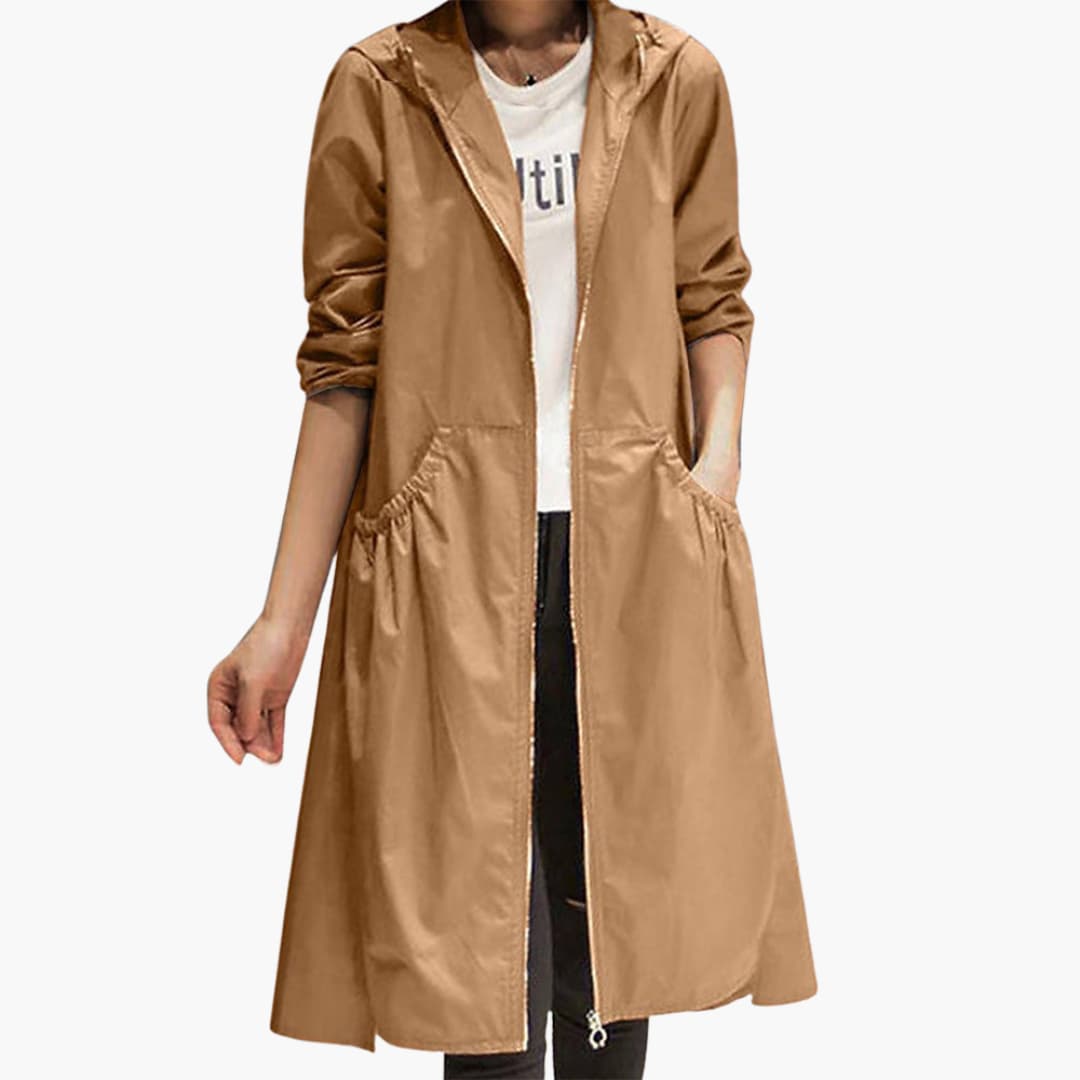 Langer Trenchcoat mit Kapuze für Damen