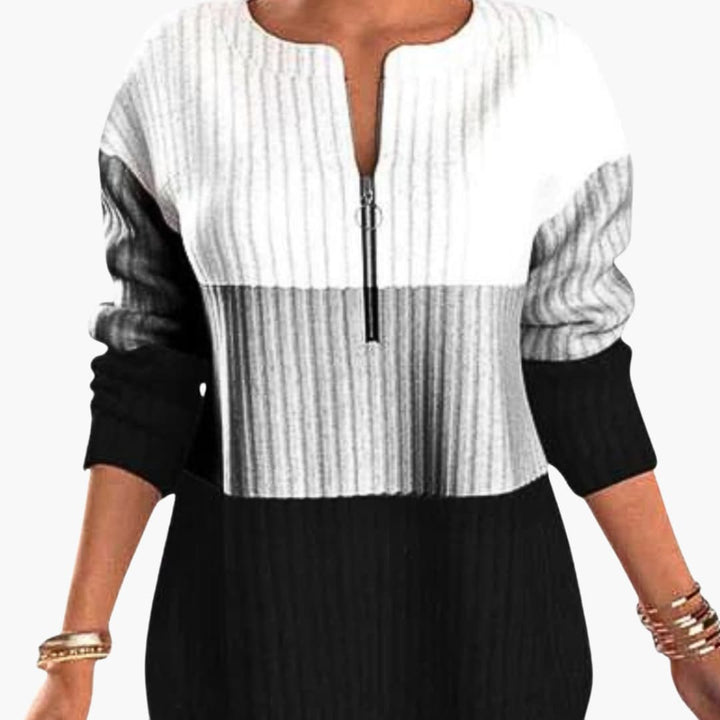 Damen pullover mit Reißverschluss Ausschnitt und Rippoberfläche