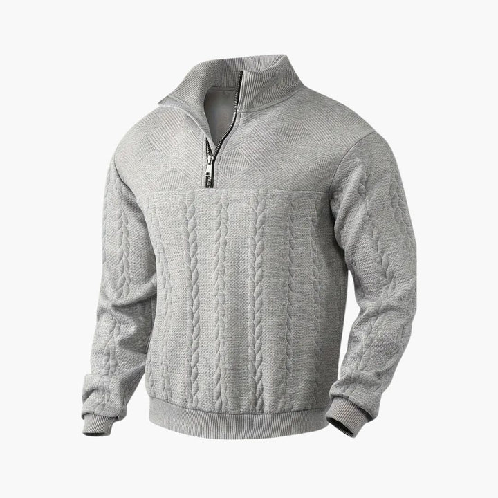 Herren pullover mit Reißverschluss-Ausschnitt und Zopfmuster Oberfläche
