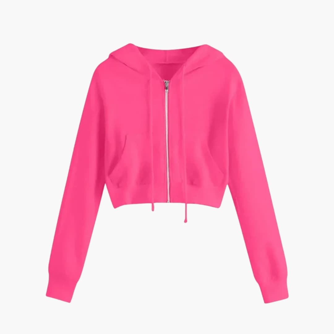 Damen Cropped Kapuzenjacke mit Reißverschluss und Kordelzug