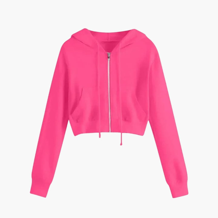 Damen Cropped Kapuzenjacke mit Reißverschluss und Kordelzug