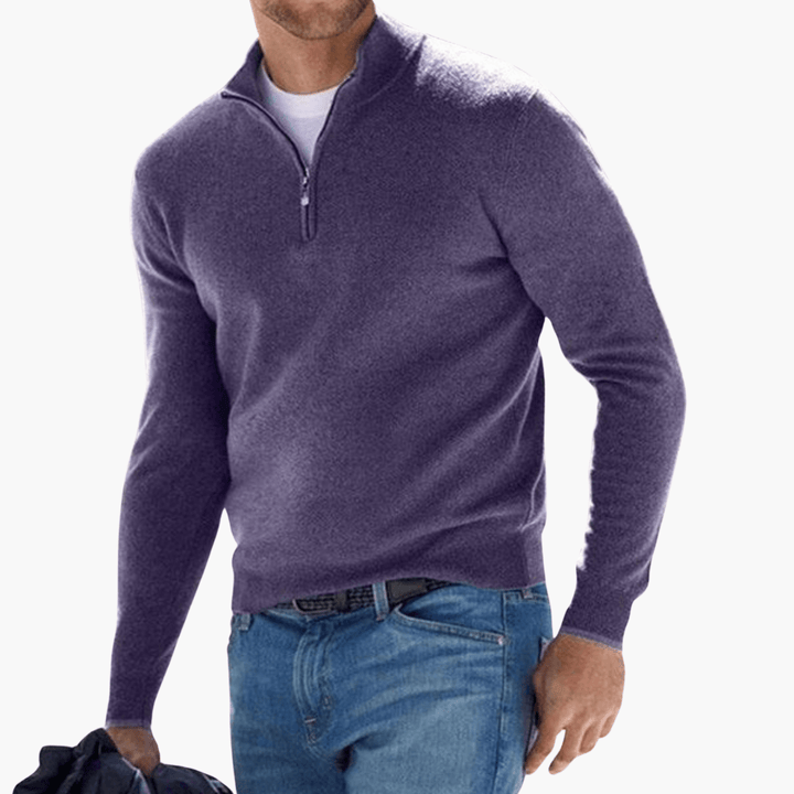 Stilvoller Merino-Pullover mit V-Ausschnitt und Reißverschluss für Männer - SchmiedeMode