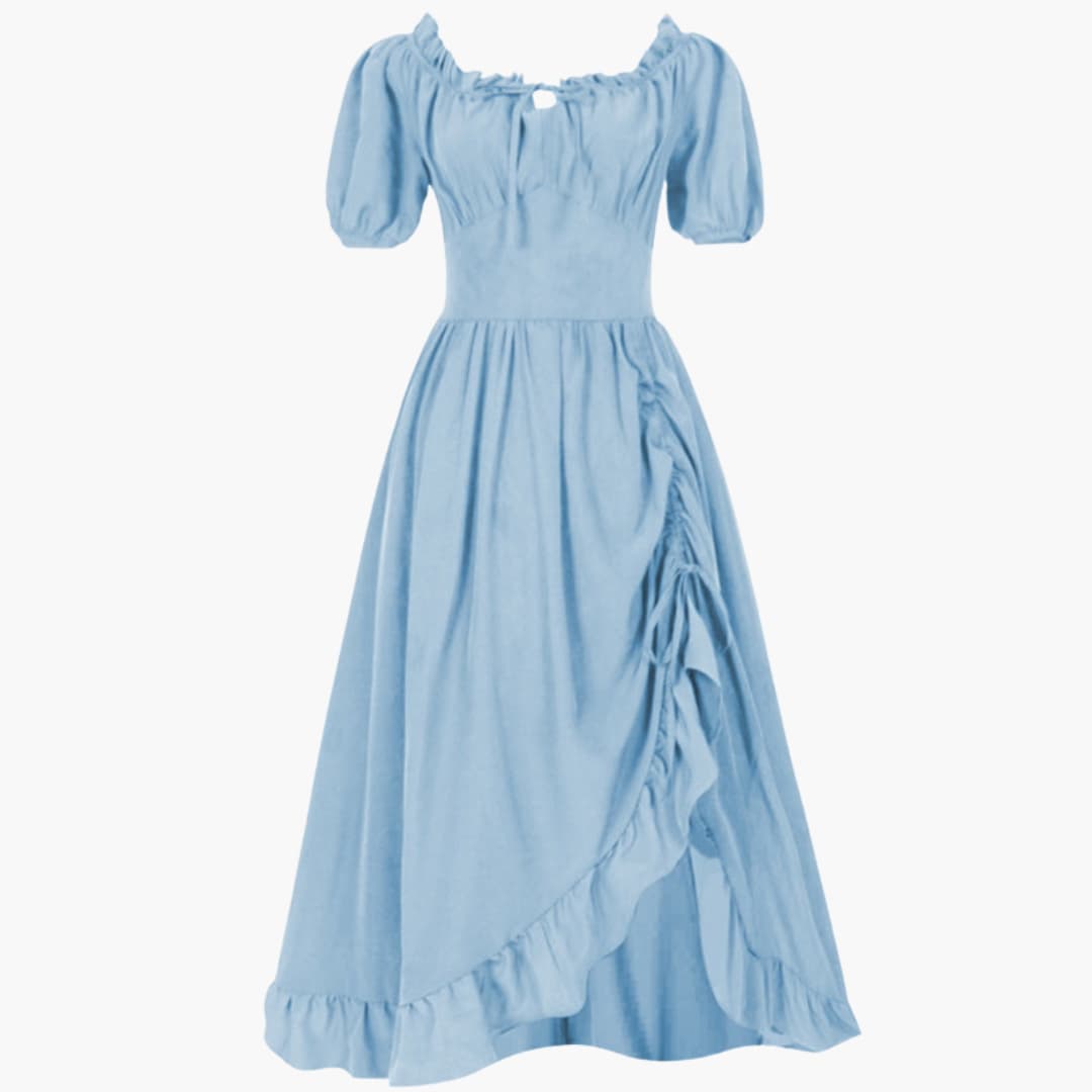 Damen Midikleid mit Puffärmeln und Rüschensaum