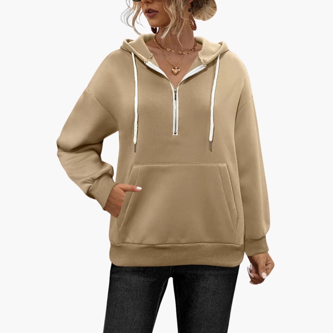 Damen Hoodie mit Halb Reißverschluss und Kängurutasche