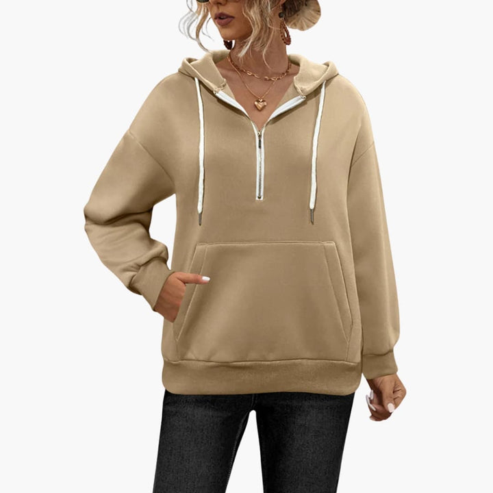Damen Hoodie mit Halb Reißverschluss und Kängurutasche