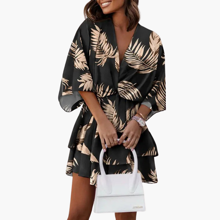 Damen Blumenkleid mit Rüschen – V-Ausschnitt Sommerkleid